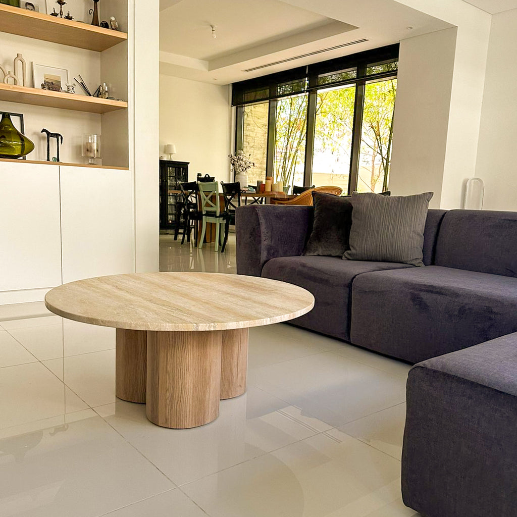 Travertine & Oak Coffee Table Customer Home