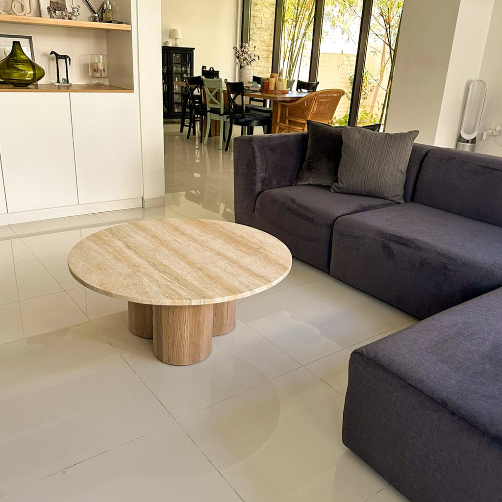Travertine & Oak Coffee Table Customer Home