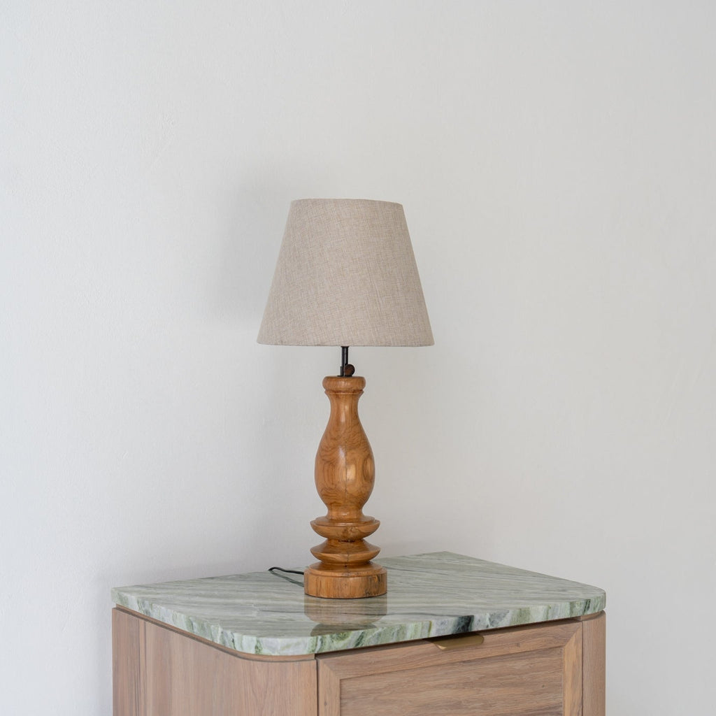 Turned Teak Bedside Table Lamp Perspective View 1