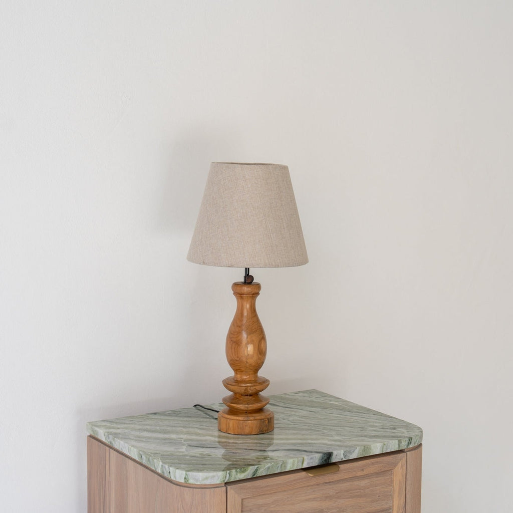 Turned Teak Bedside Table Lamp Perspective View 3