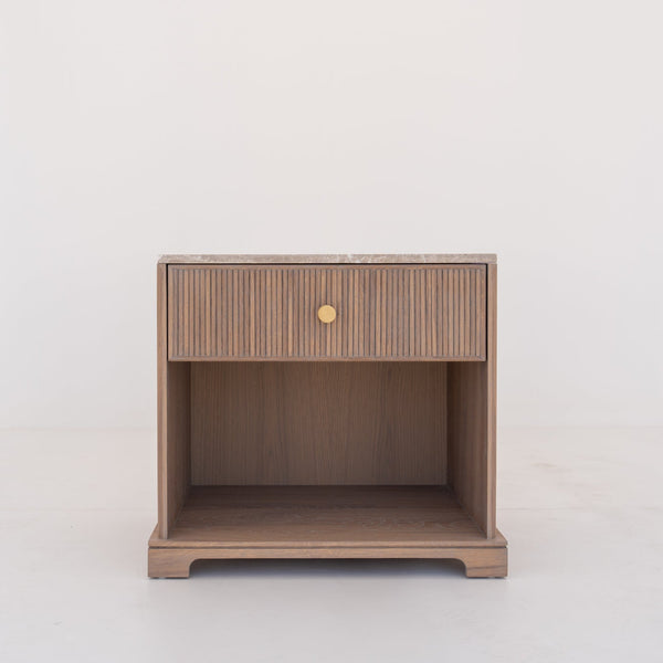 Valenza Marble & Oak Nightstand Front View 1