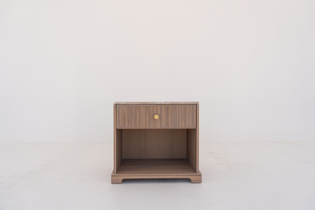 Valenza Marble & Oak Nightstand Front View 2