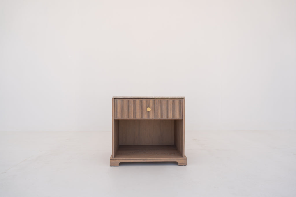 Valenza Marble & Oak Nightstand Front View 3