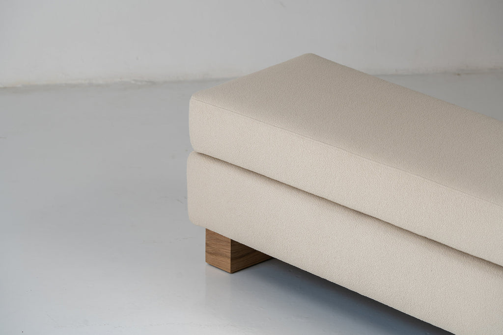 Vara Bouclé Upholstered Bench Detailed Top Fabric View 1