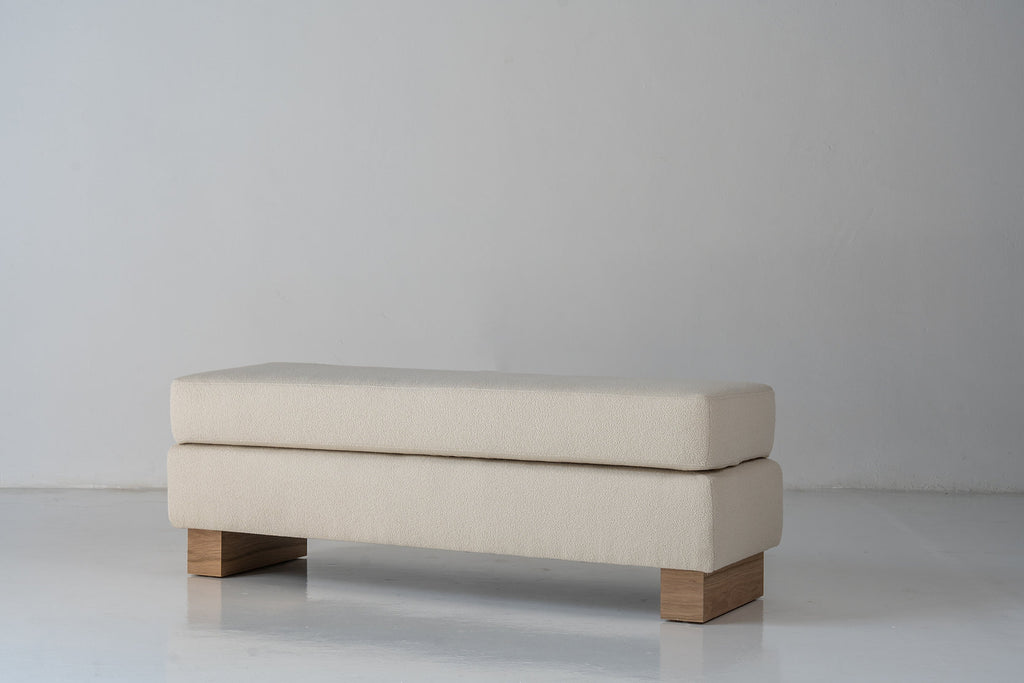 Vara Bouclé Upholstered Bench Perspective View 1
