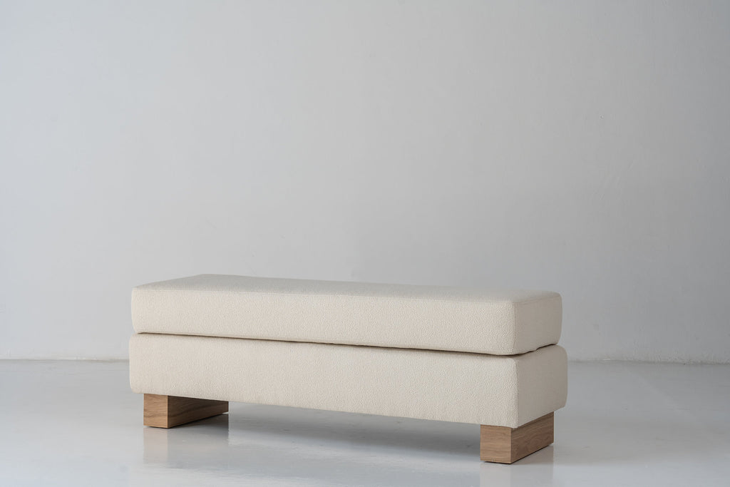 Vara Bouclé Upholstered Bench Perspective View 2
