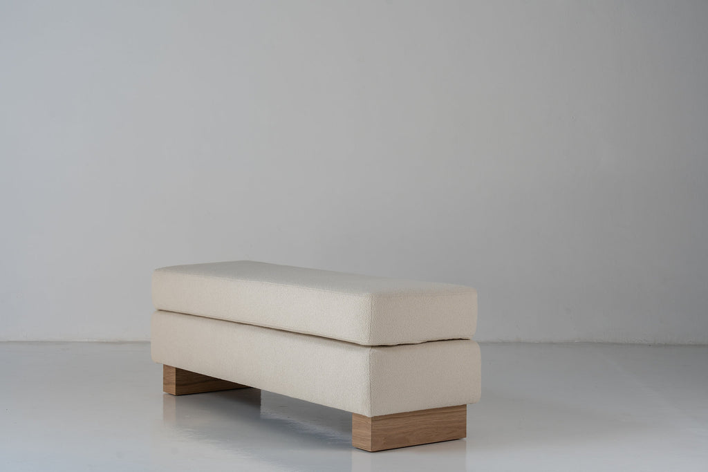 Vara Bouclé Upholstered Bench Perspective View 3