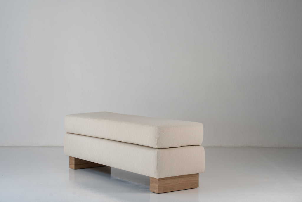 Vara Bouclé Upholstered Bench Perspective View 4