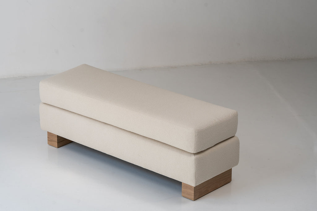 Vara Bouclé Upholstered Bench Perspective View 6