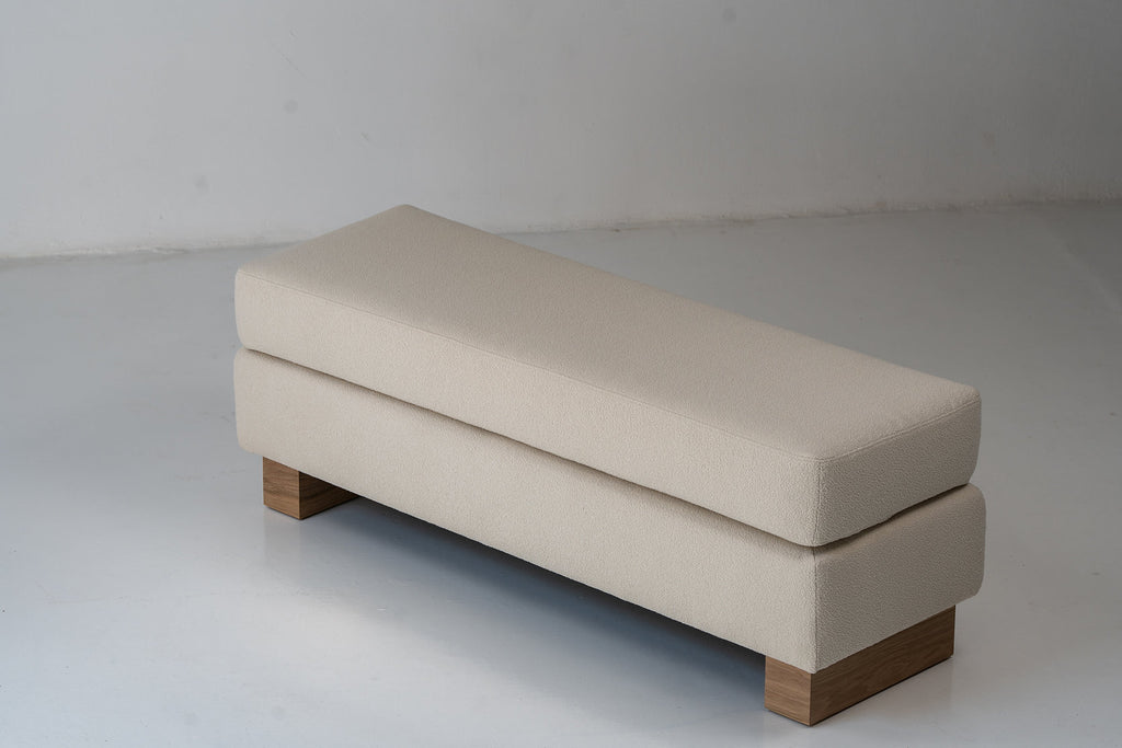 Vara Bouclé Upholstered Bench Perspective View 7