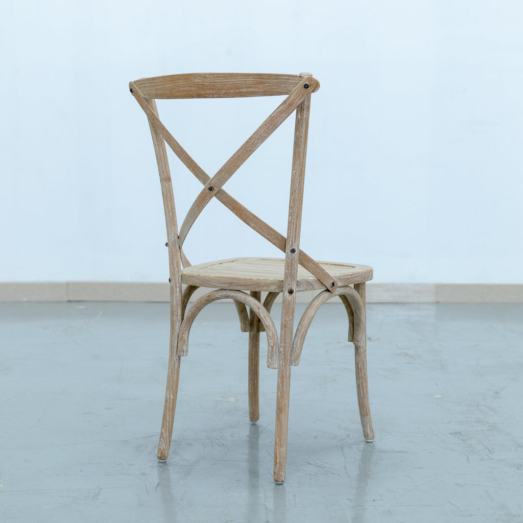 White Washed Cross Back Chair Back view