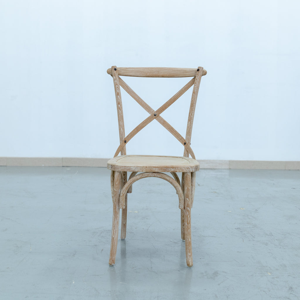 White Washed Cross Back Chair Front view