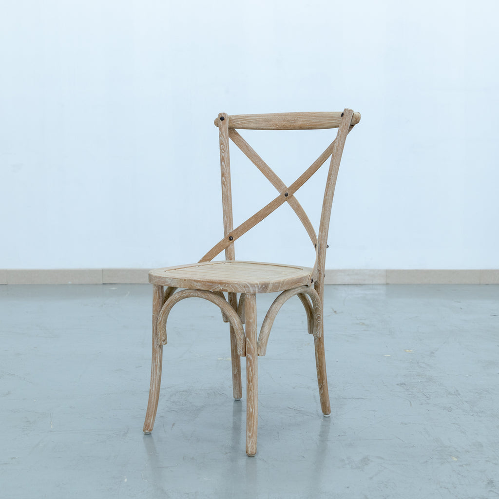 White Washed Cross Back Chair Side view