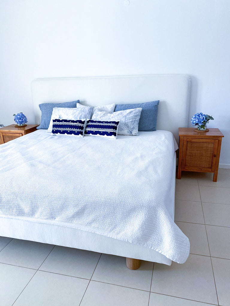 Zoe Linen & Oak Bed Front view