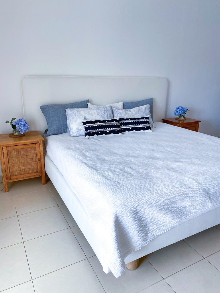 Zoe Linen & Oak Bed Side view 2