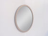 Arca round mirror with rounded taupe PU frame on a white wall, made in Dubai