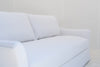 Close-up of the Belmont bench seat cushion, welt edge and Belgian linen texture