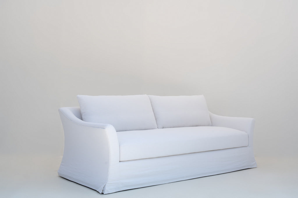 Belmont slipcovered sofa three-quarter side view, made to order in Dubai