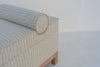 Carmel bench corner detail with bolster, piping and solid oak leg