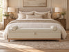 Carmel bedroom bench at the end of a king bed, storage bench with bolster cushions by Adams Furniture Dubai