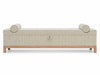 Carmel bedroom storage bench front view with two bolster cushions and solid oak base, made in Dubai