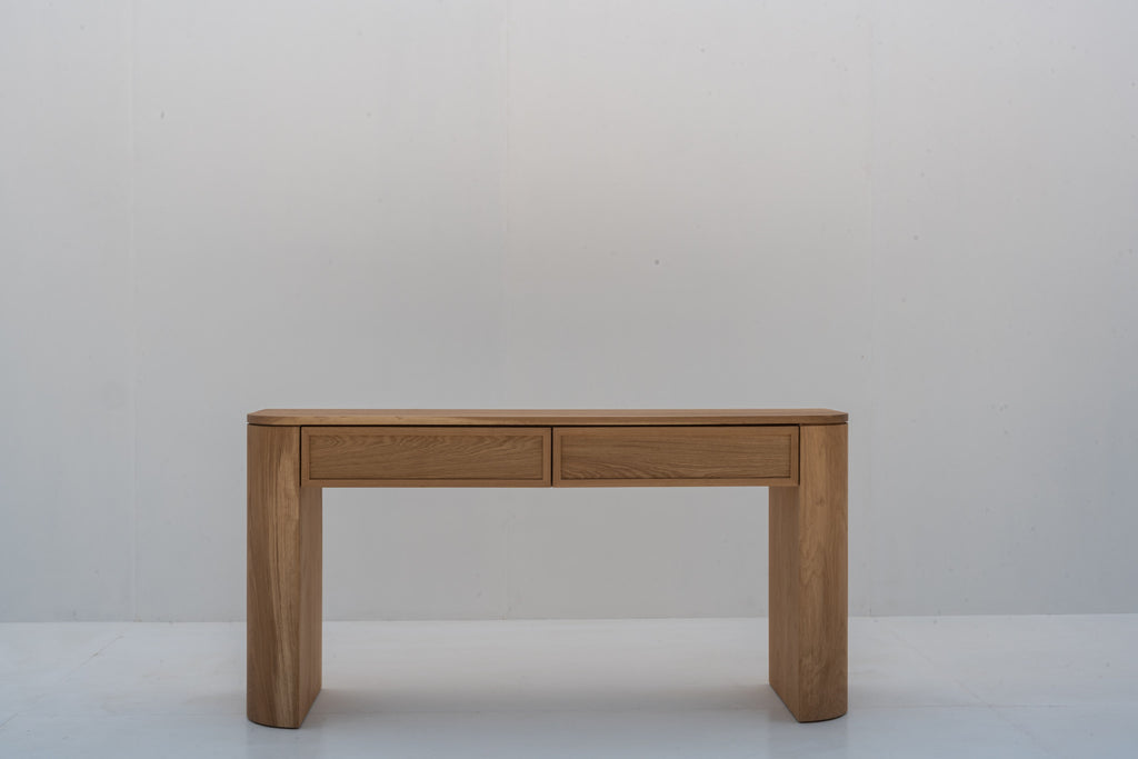 Sorrento Oak Console Table with storage drawer open