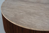 Natural travertine stone top on Milo walnut coffee table