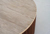 Natural travertine stone top on Milo walnut coffee table