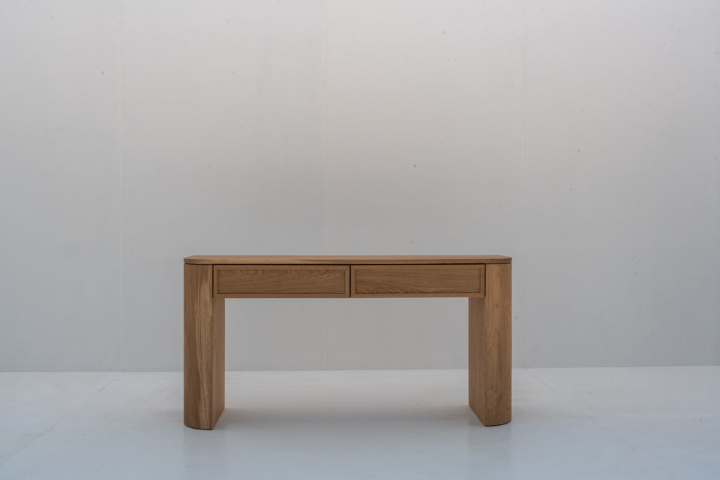 Sorrento Oak Console Table with storage drawer open