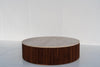 Milo Travertine & Walnut Coffee Table with dark fluted circular base