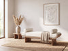 Bouclé upholstered bedroom bench made from solid oak
