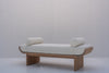 Bouclé upholstered bedroom bench made from solid oak