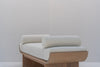 Close-up of premium bouclé upholstery on Selo oak bench