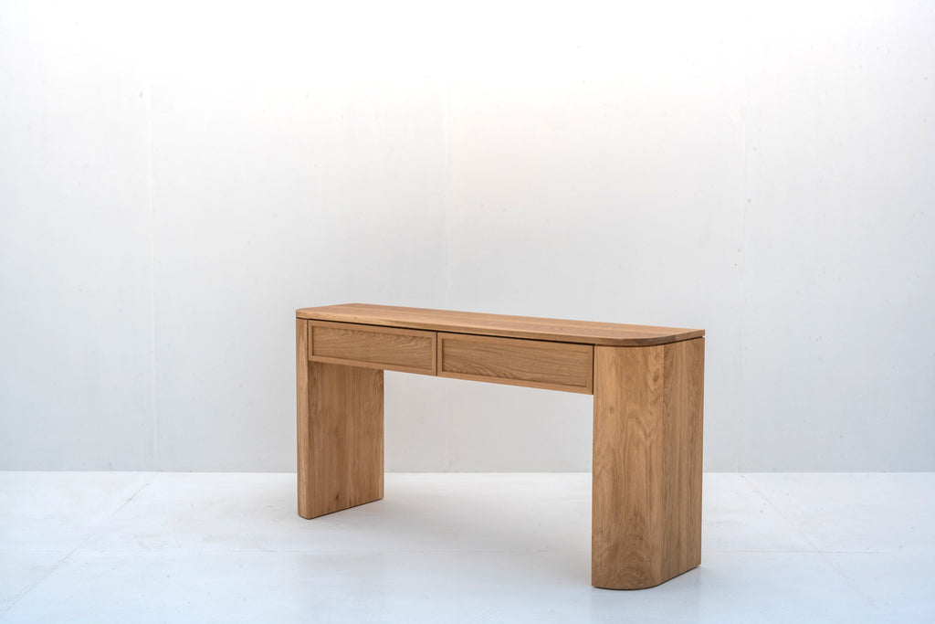 Sorrento Oak Console Table with storage drawer open