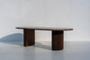 Livia marble top dining table with solid walnut pedestal base, made to order by Adams Furniture