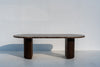 Livia luxury marble dining table with fluted walnut pedestals, end view