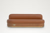 Marylebone Banquette in tan leather with brass plinth, front view – banquette seating Dubai