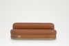 Marylebone Banquette front view, 260 cm tan leather bench seat with brass base