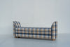 Nantucket storage bench angled view with rounded arm and solid wood bun feet