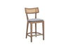 Ojai oak and cane bar chair in Dubai by Adams Furniture, solid oak frame with natural cane backrest and linen seat pad