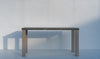 Pietra poolside bar table, 220 x 90 cm stone top on solid teak legs, front view