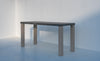 Minimalist Pietra garden bar table with dark stone top and teak legs, side view