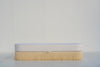 Savannah upholstered storage bench front view, ivory leopard jacquard with cream fringe skirt