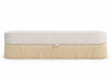 Savannah upholstered bench with storage on a white background, ivory jacquard and cream fringe