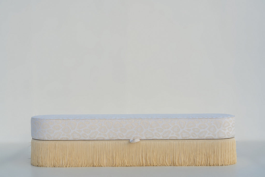 Savannah storage bench front elevation, 200 cm racetrack bench, made to order in Dubai